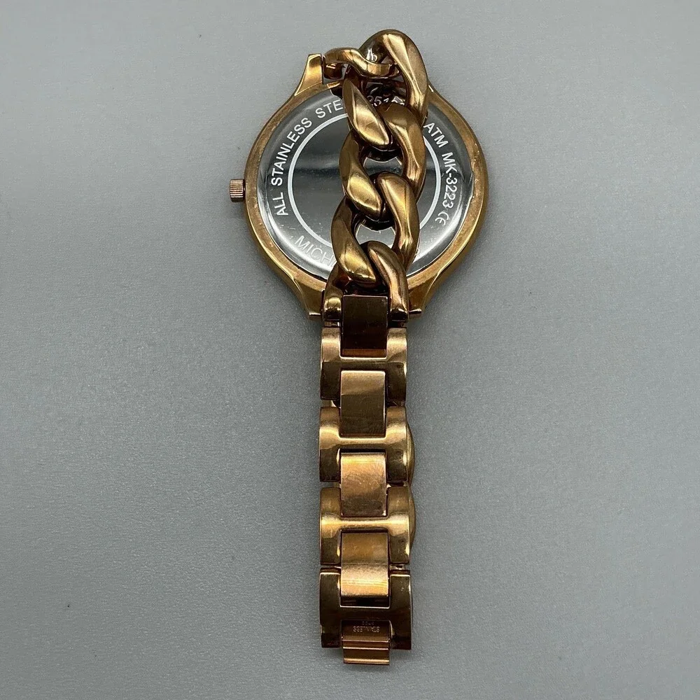 Michael Kors Runway MK-3223G Womens Watch 41mm Rose Gold Tone New Battery 8
